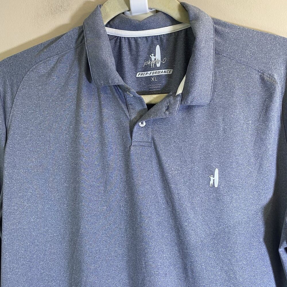 Johnnie-O Porter Polo Shirt Mens XL Prep-Formance Long Sleeve Blue Stretch Golf